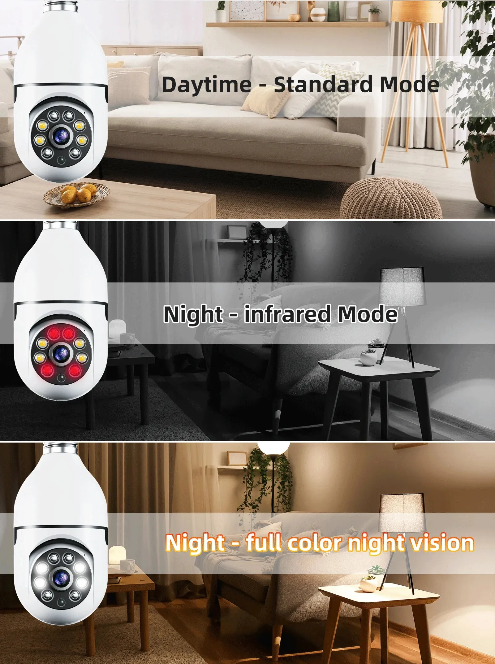 Smart AI Wireless Night Vision HD Wifi Surveillance Camera for E27 Light Bulb Socket