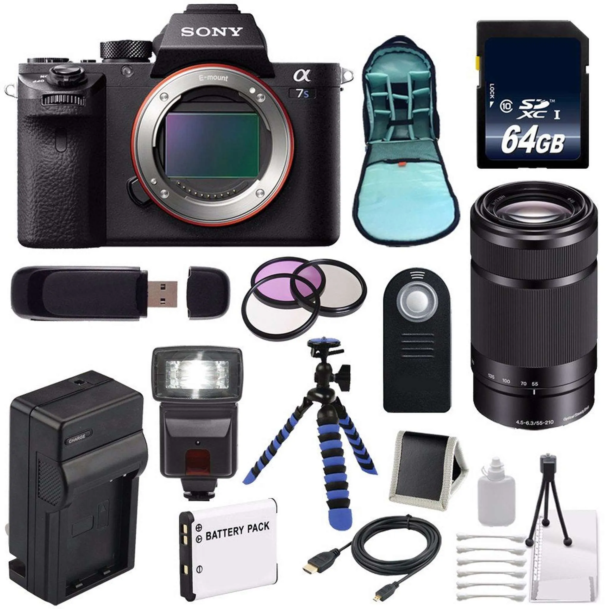 Sony Alpha a7S II a7S Mark II a7SII ILCE7SM2/B Mirrorless Digital Camera (International Model)   Sony E 55-210mm f/4.5-6 Lens Advanced Bundle
