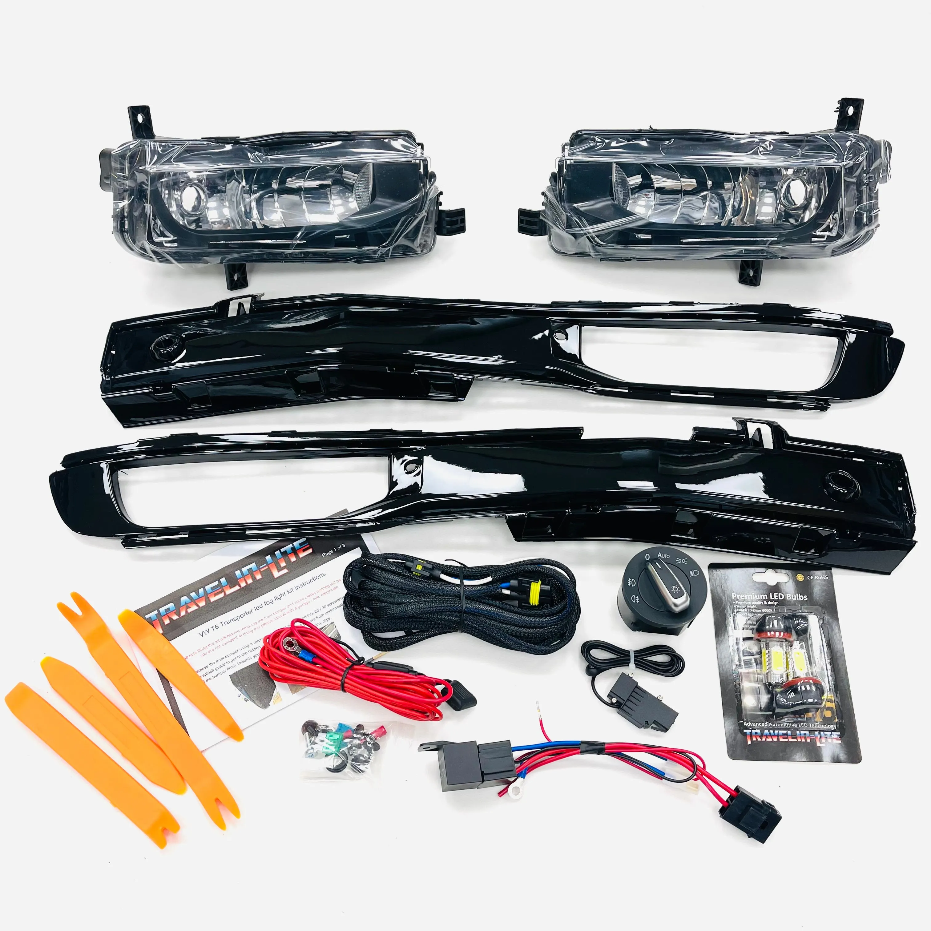 T6 LED Fog Light Kit With Auto Headlight Upgrade & Gloss Black Covers
