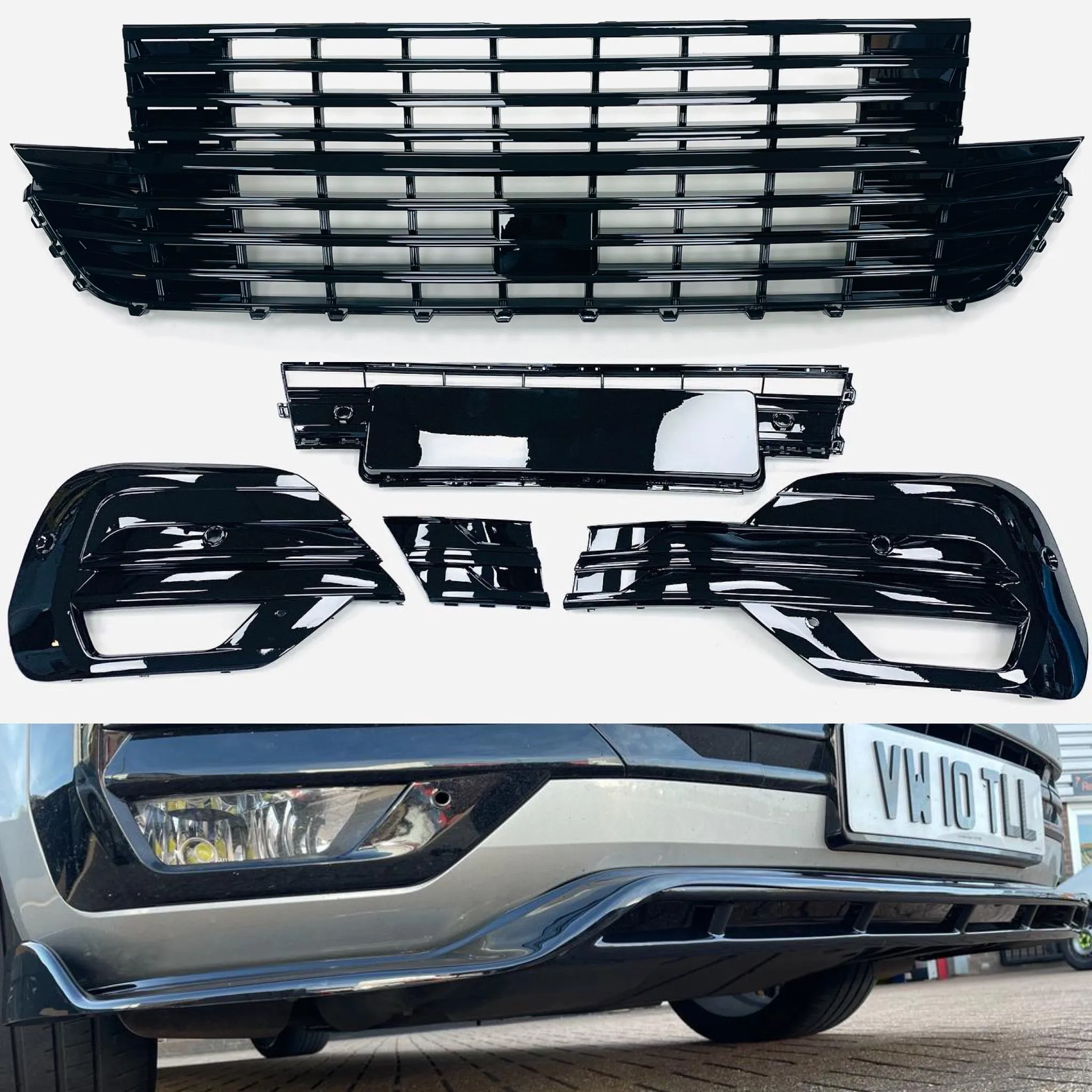 T6.1 Upper Badgeless / Lower Grilles & TL design splitter Gloss Black ABS