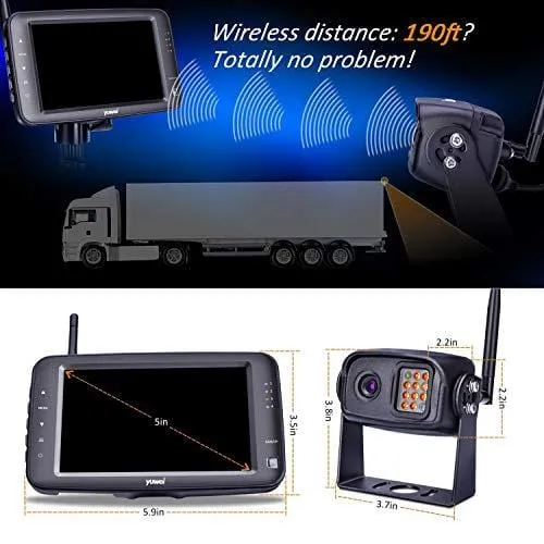 Wireless Backup Camera System, IP69K Waterproof Wireless Rear View Camera   5'' LCD Wireless Reversing Monitor for Trailer, RV, Trucks, Horse-Trailer, School Bus, Farm Machine,etc